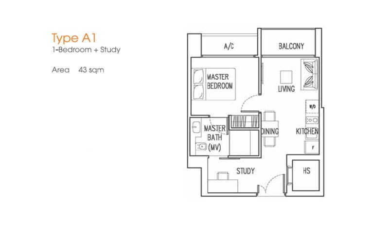 Trilive - Floorplan -1 Bedroom + Study