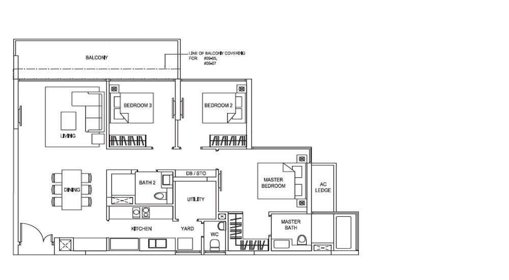 New Launch Condo - Goodwood Grand - Floorplan - 3 Bedroom + Utility