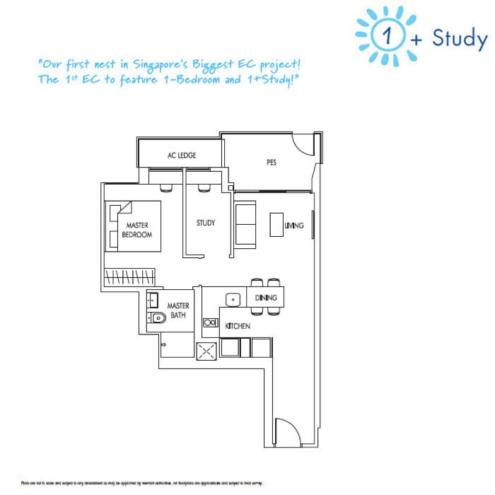 Sol Acres - FloorPlan - 1 Bedroom + Study