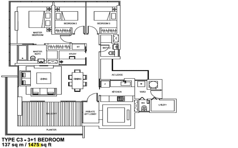 Skyline Residences - 3+1 Bedroom - Floorplan