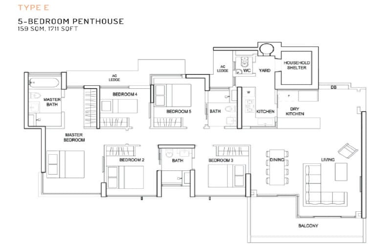 The Terrace -Floorplan - 5 Bedroom Penthouse