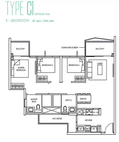 Alps Residences - Floor Plans - 3 Bedrooms