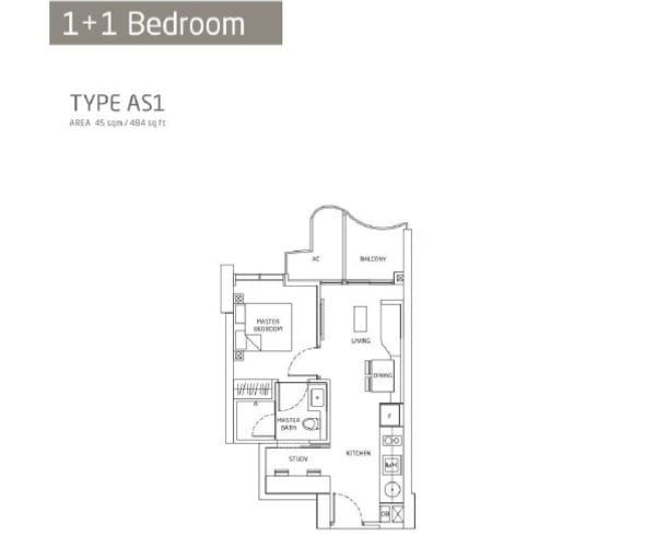 Queens Peak - Floorplans - 1 Bedroom With Study