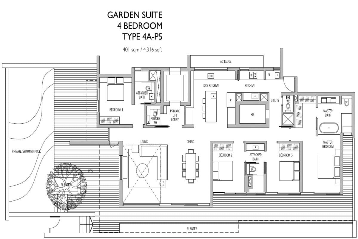 Leedon Residence - Floorplan - 4 Bedroom Garden Suite