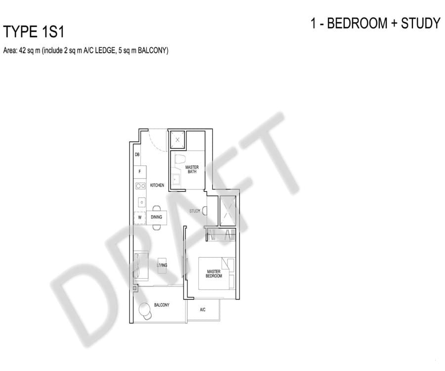 Grandeur Park Residences - Floorplan - 1 Bedroom with Study
