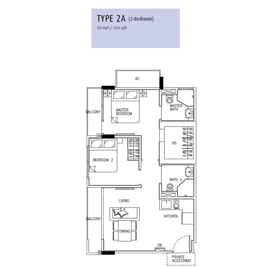 24 One Residences @ Pasir Panjang- Floorplan -2 -Bedroom