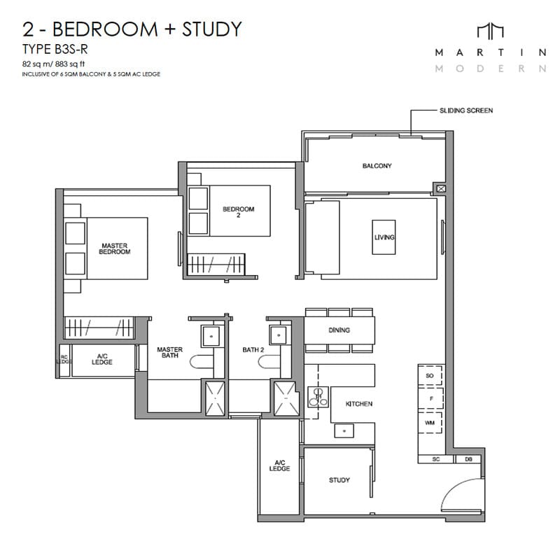 Martin Modern - Floorplan - 2 Bedroom with Study