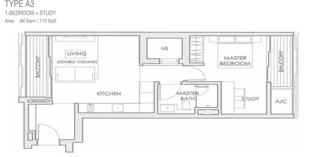 Lloyd Sixty Five - Floor plans - 1 Bedroom with study