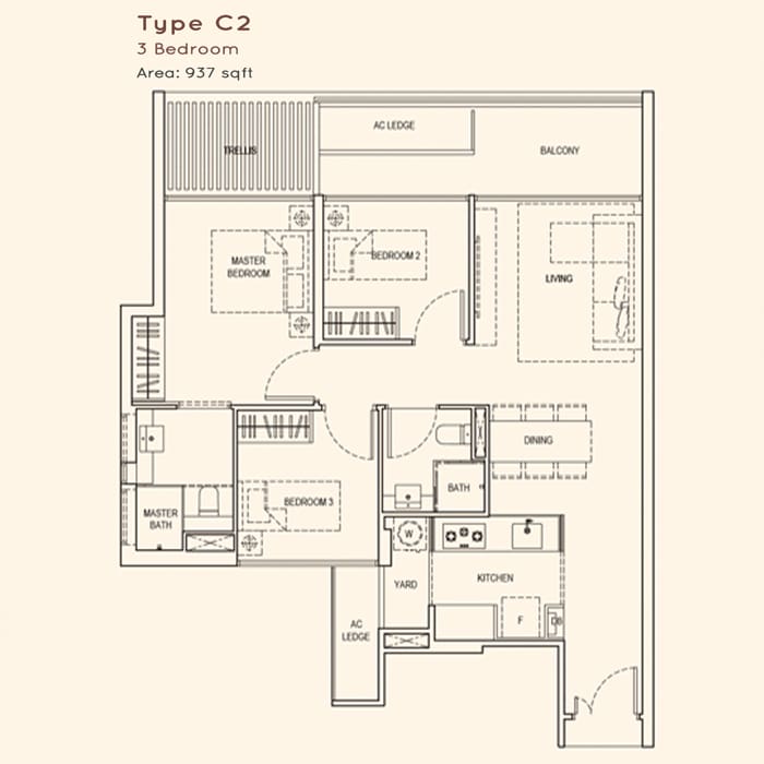Kandis Residences - Floorplan - 3 Bedroom