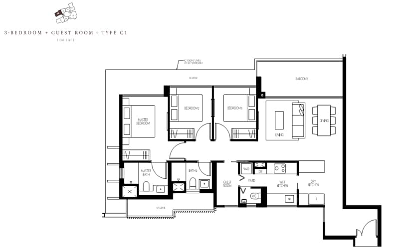 Amber 45 - Floorplan - 3 bedroom with Guestroom