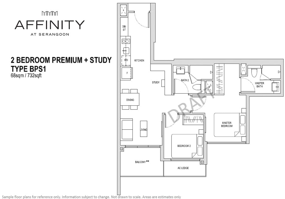 Affinity At Serangoon - Floorplans - 2 Bedroom Premium with Study