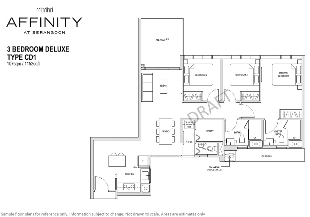 Affinity At Serangoon - Floorplans - 3 Bedroom Deluxe
