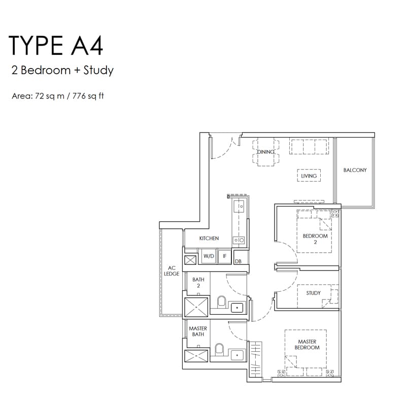 Mont Botanik Residence - Floorplans - 2 Bedroom with Study