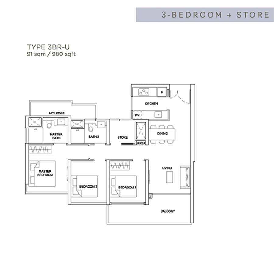 Stirling Residences - Floorplan - 3 Bedroom With Store