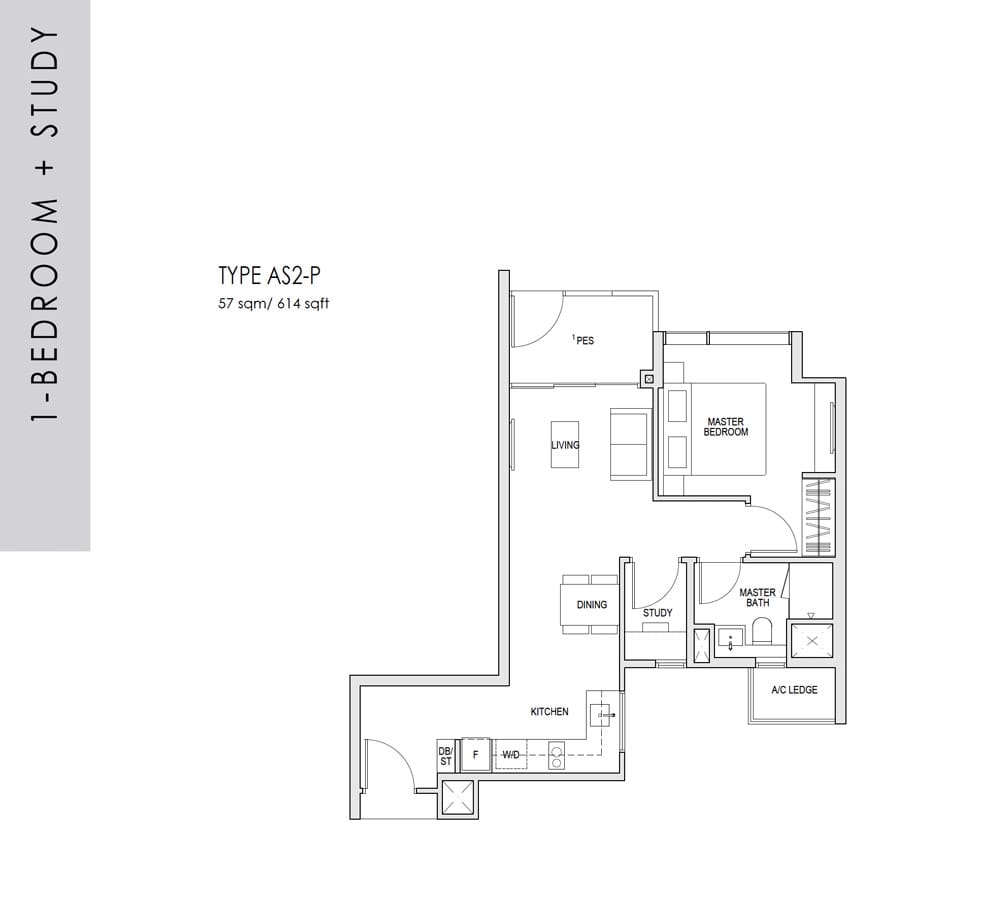 Kent Ridge Hill Residences - Floorplan - 1 Bedroom with Study