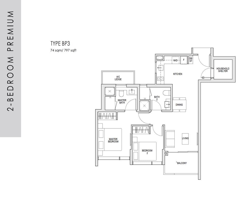 Kent Ridge Hill Residences - Floorplan - 2 Bedroom Premium