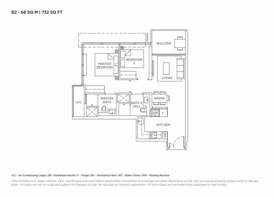 3 Cuscaden - Floorplan - 2 Bedroom