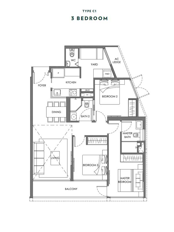Nyon - Floor Plans - 3 Bedroom - Type C1