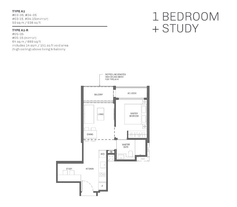 The Essence - Floor Plan - 1 Bedroom with Study
