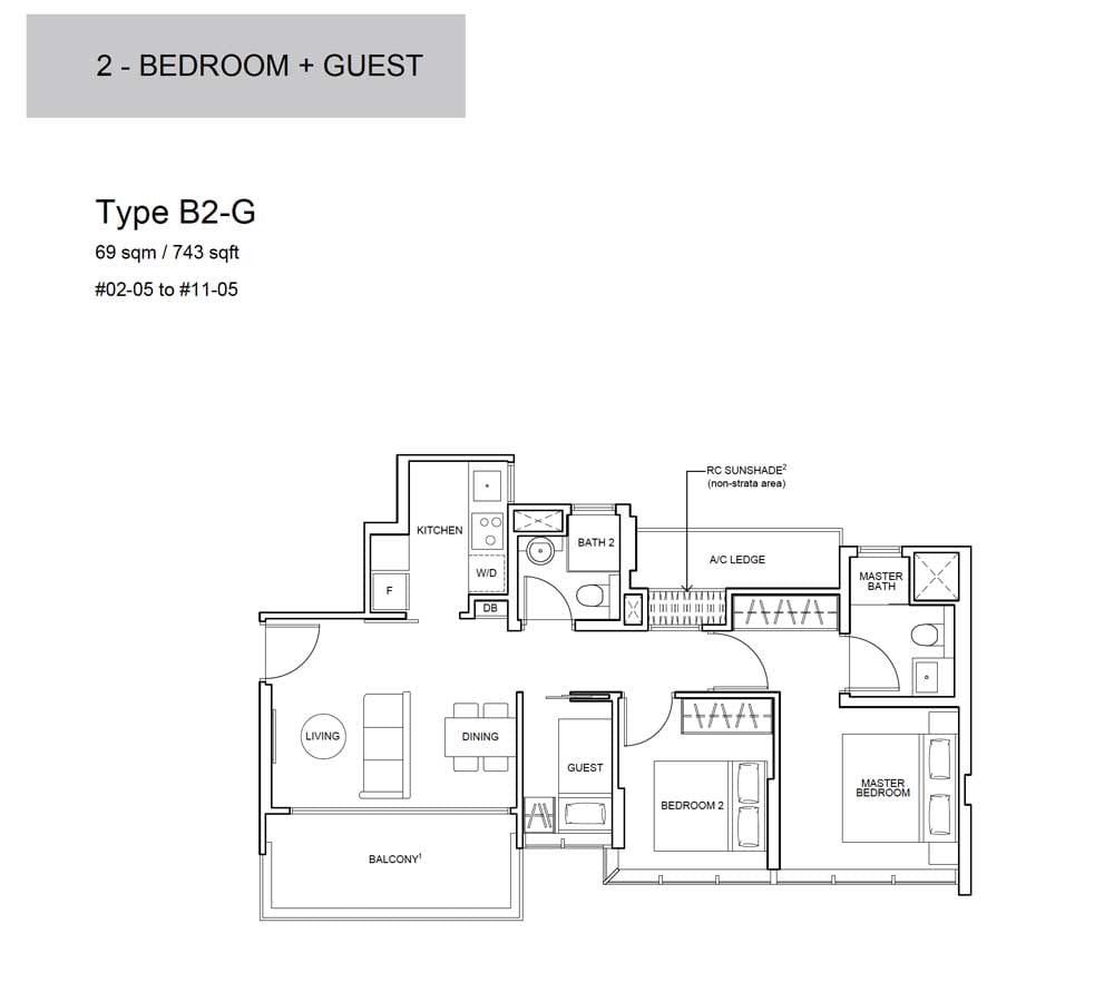 Wilshire Residences - Floor Plan - 2 Bedroom with Guest