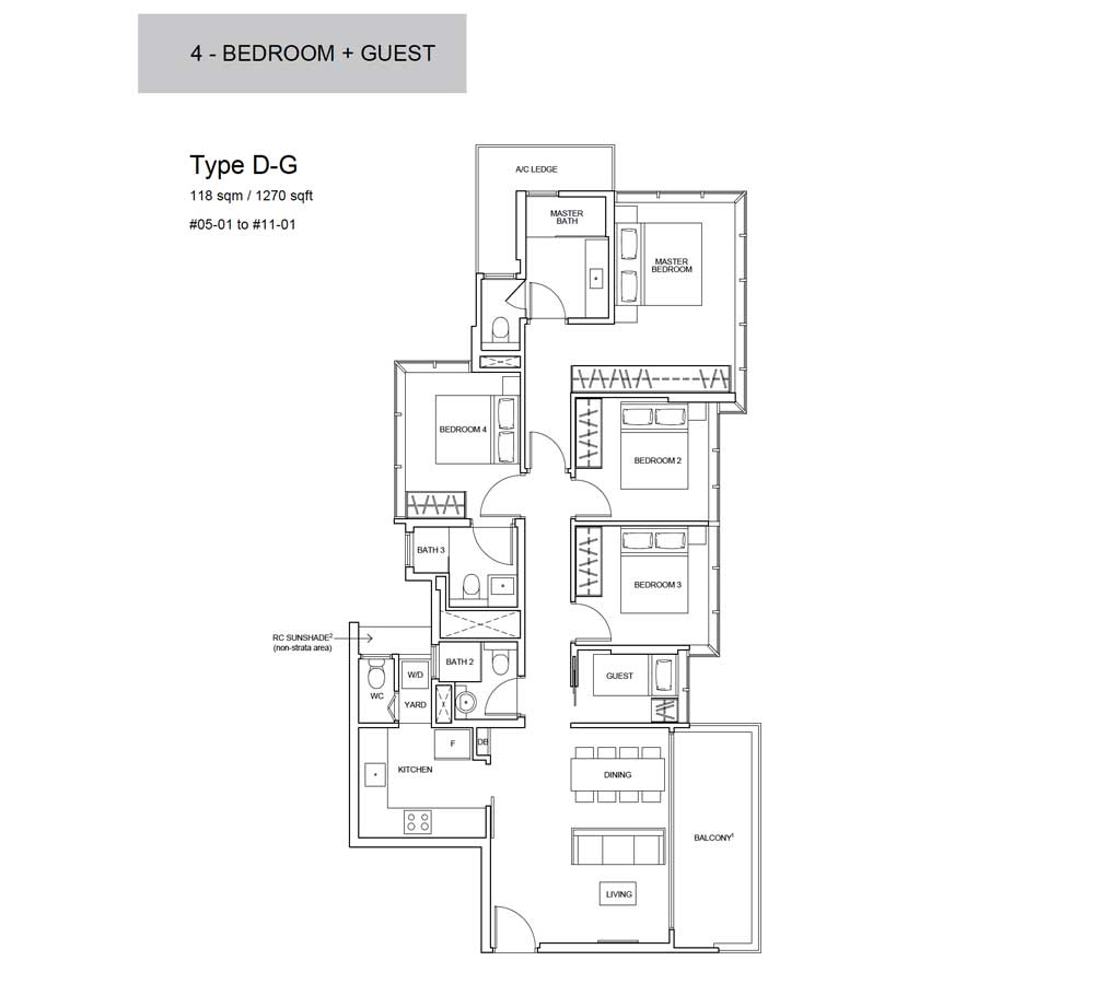 Wilshire Residences - Floor Plan - 4 Bedroom with Guest