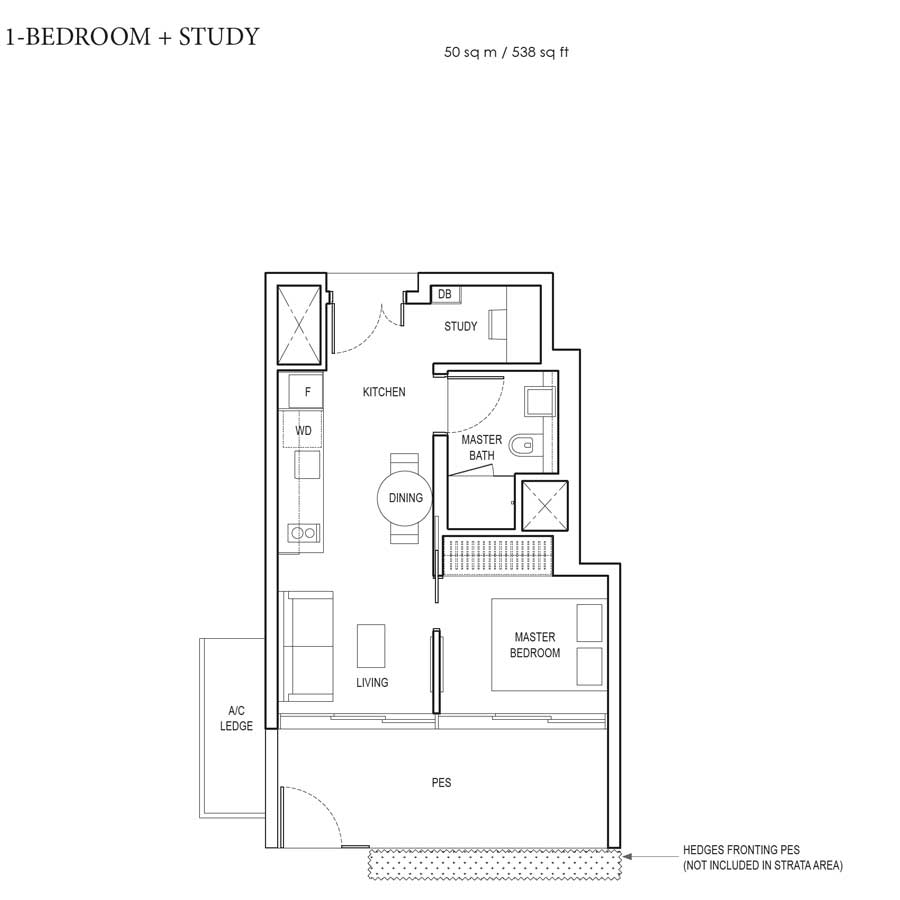 Amber Park - Floorplan - 1 Bedroom with study