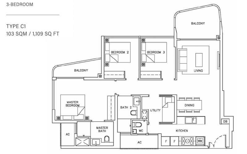 Coastline Residences - Floor Plan - 3 Bedroom