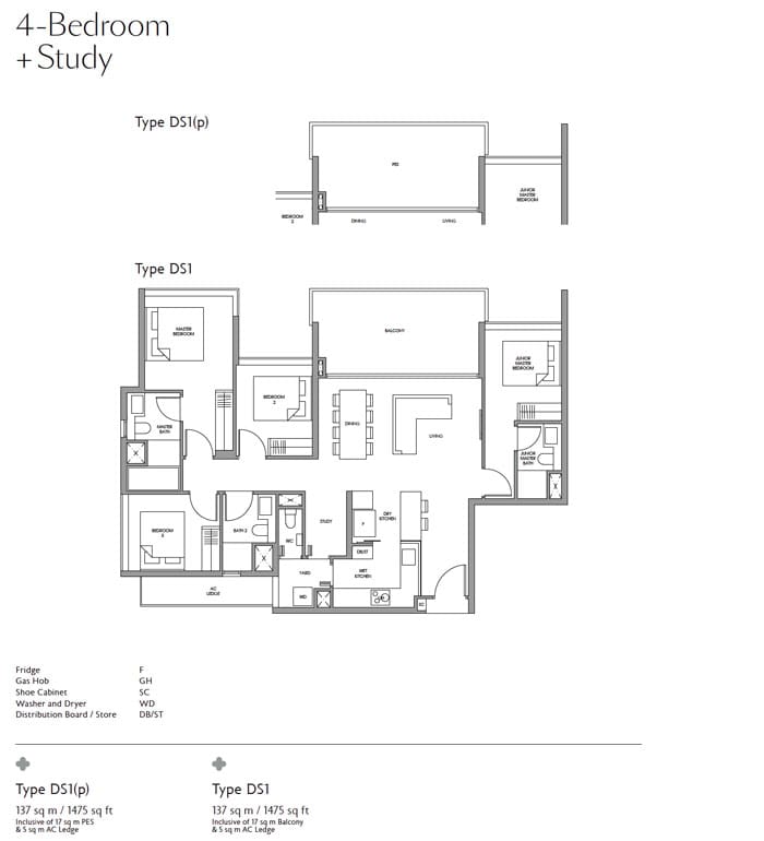 Fourth Avenue Residences -Floor plan Four Bedroom with Study