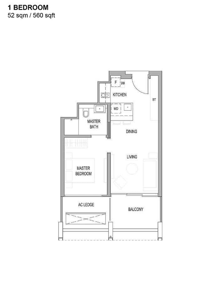 Riviere - Floor Plan - 1 Bedroom