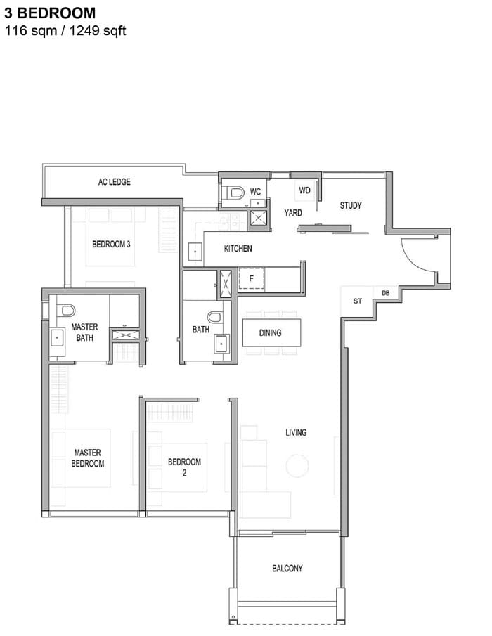 Riviere - Floor Plan - 3 Bedroom