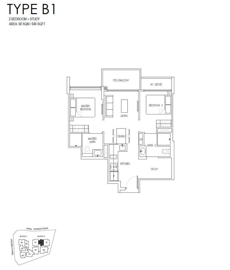 Lattice One - Floor Plan - 2 Bedroom with Study