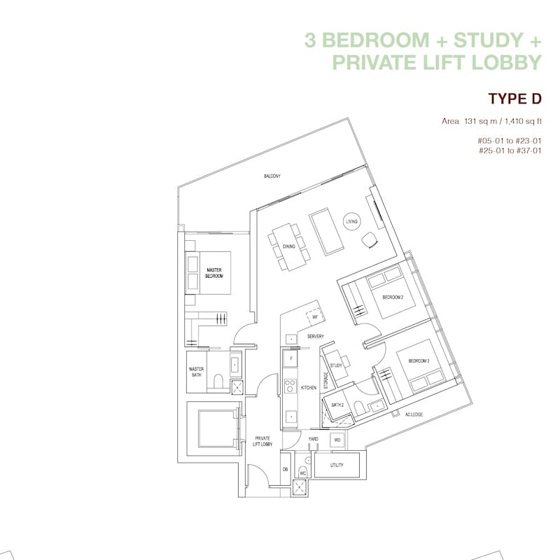 Artra - Floor Plan - 3 Bedroom with Study