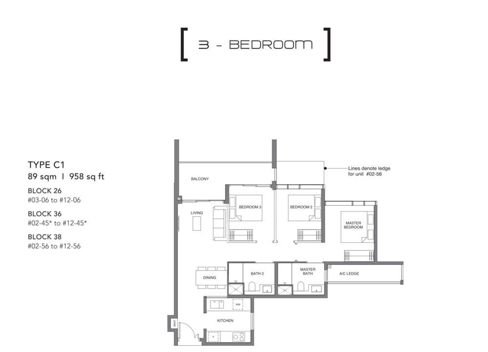 Leedon Green - Floor Plan - 3 Bedroom