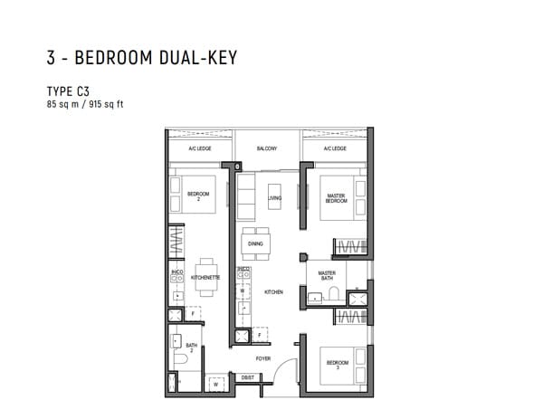 Blossoms By The Park - 3 Bedroom Dual Key Floor Plan
