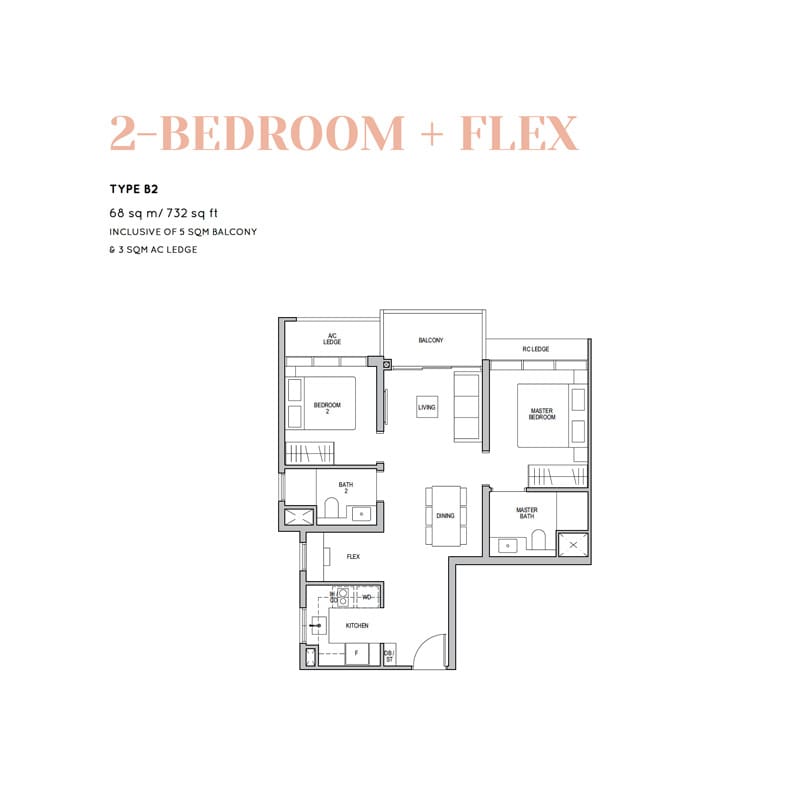 Lentor Modern - Floorplan - 2 Bedroom Flexi