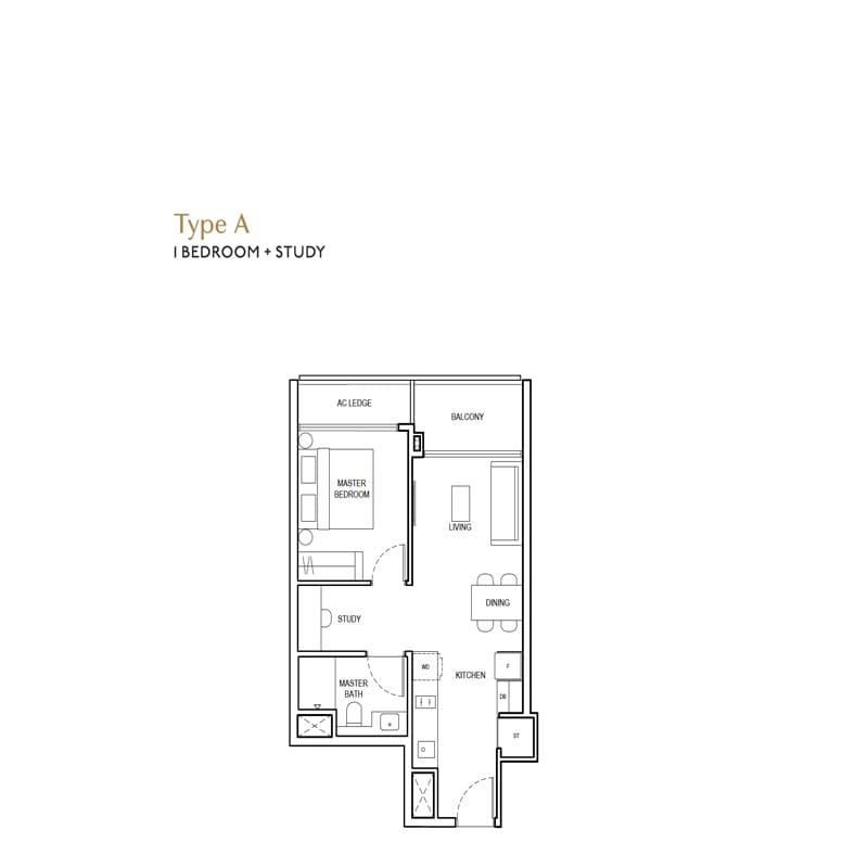 The Continuum - 1 Bedroom + Study Floor Plan