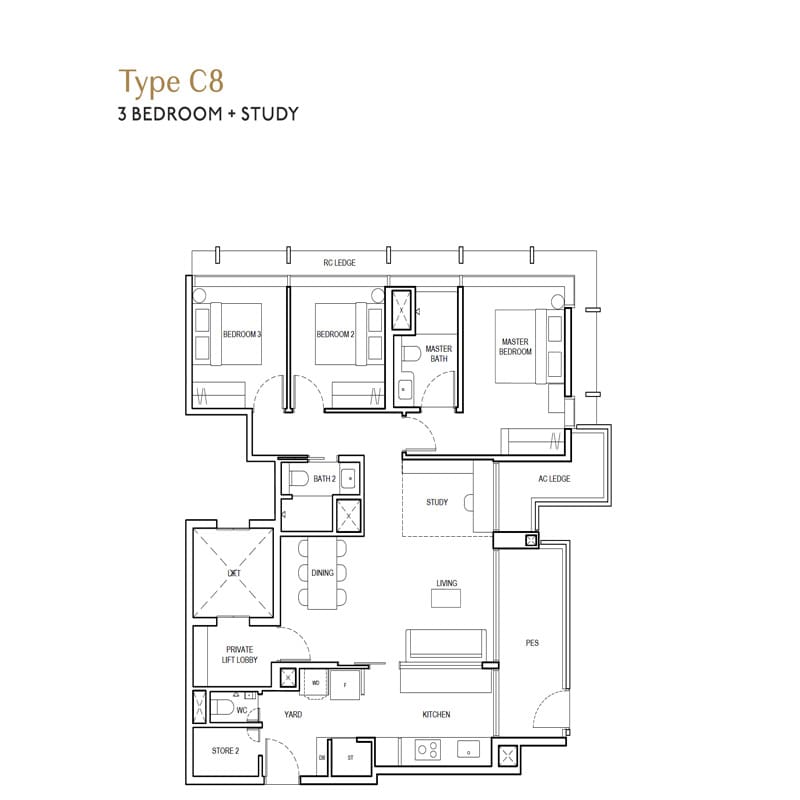 The Continuum - 3 Bedroom + Study Floor Plan