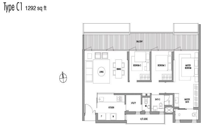 Seletar Park Residence - Floor Plan - 3 Bedroom