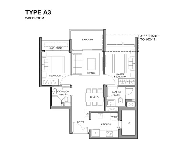 The Hillshore - 2 Bedroom Floor Plan