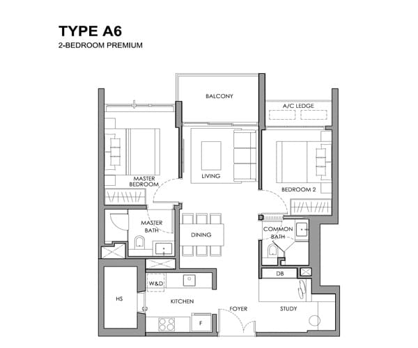 The Hillshore - 2 Bedroom with Study Floor Plan