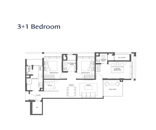 Parq Bella - 3 Bedroom with Study Floor Plan