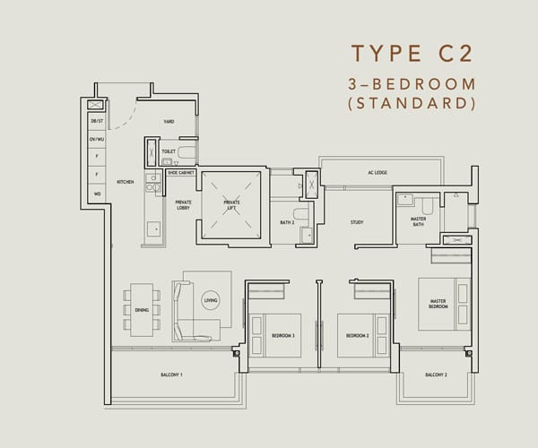 The Landmark - 2 Bedroom Standard Floor Plan